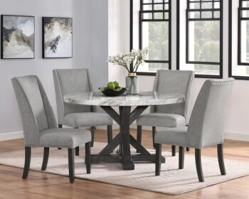 Faux Marble Gray 5pc Round Table + 4 SC Round Set By Mcferran