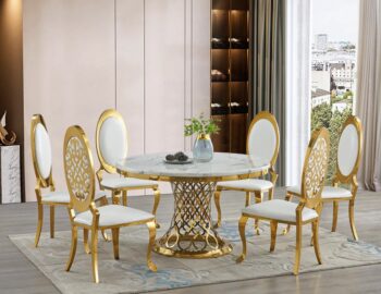 White Seat & Gold Side Chair Set of 2 By McFerran