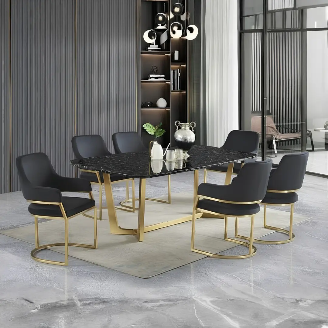 D2002-T Black Marble Table Top With Gold Medal Frame By Mcferran | Mobilia Cleopatra 3 D2002-T Black Marble Table Top with Gold Medal Frame By McFerran - Image 1