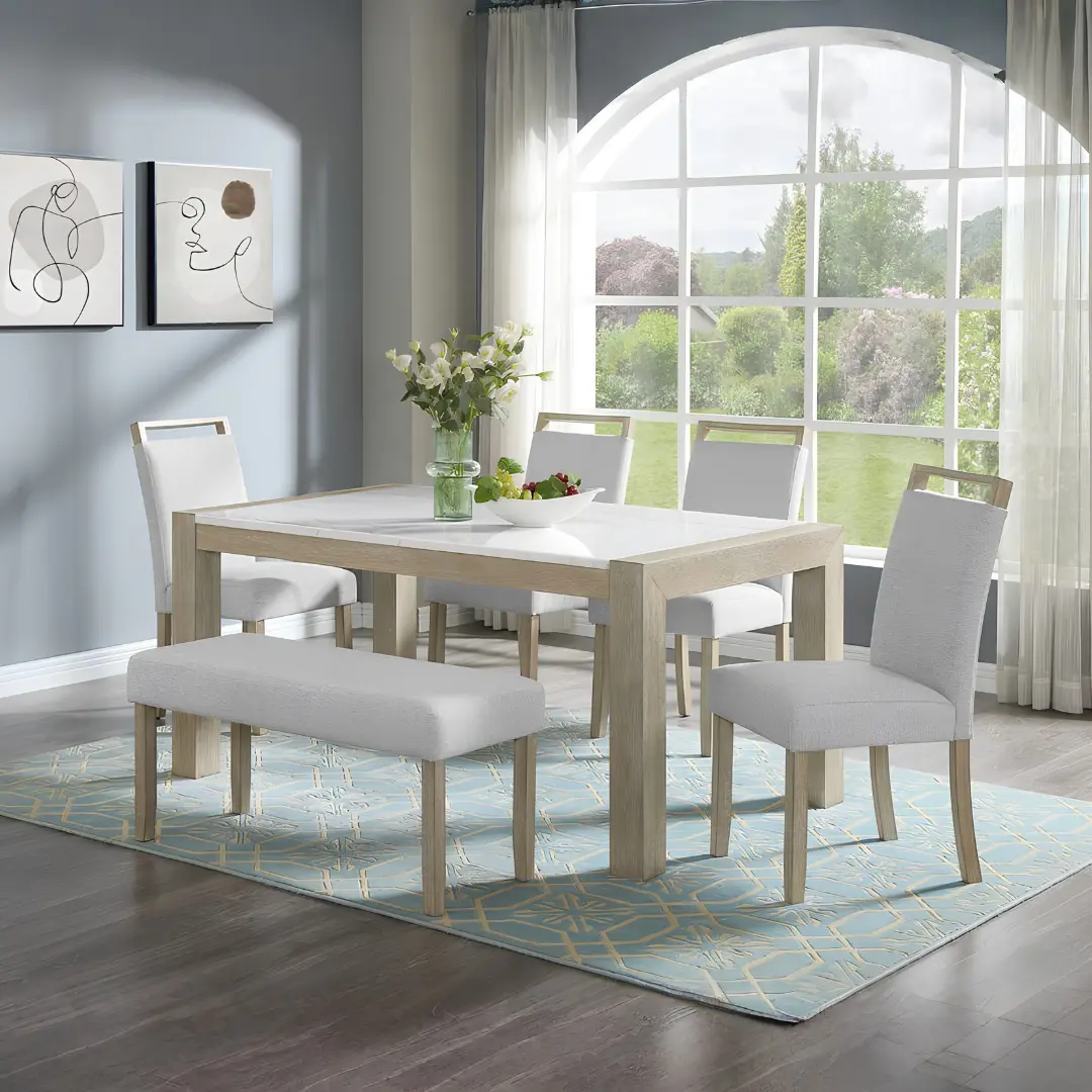 D4018-T White Faux Marble Top Dining Table By Mcferran | Mobilia Cleopatra 3 D4018-T White Faux Marble Top Dining Table By McFerran - Image 1