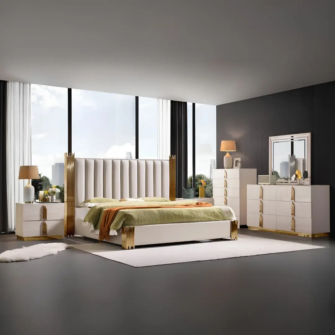 B2001-N Gold Frame Finish White Night Stand By Mcferran | Mobilia Cleopatra 3 B2001-N Gold Frame Finish White Night Stand By McFerran - Image 1