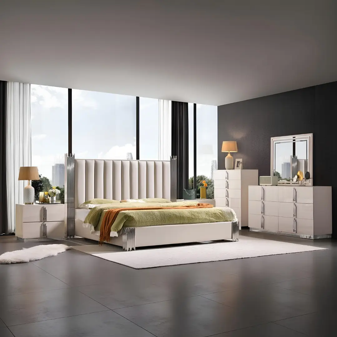 Silver Frame Finish White Night Stand By Mcferran | Mobilia Cleopatra 3 Silver Frame Finish White Night Stand By McFerran - Image 1