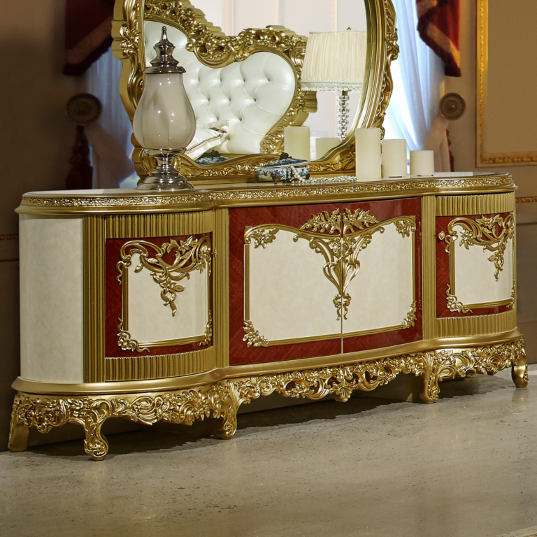 White And Gold Dresser And Buffet Hd-5138 By Homey Design | Mobilia Cleopatra 3 White And Gold DresserHD-5138