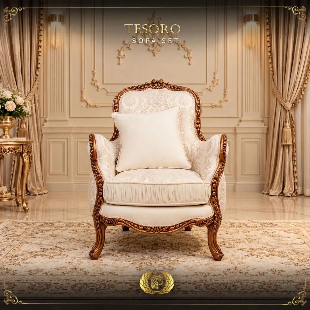 Handmade Copper Metallic Tesoro Chair | Mobilia Cleopatra 3 Tesoro-sofa-set