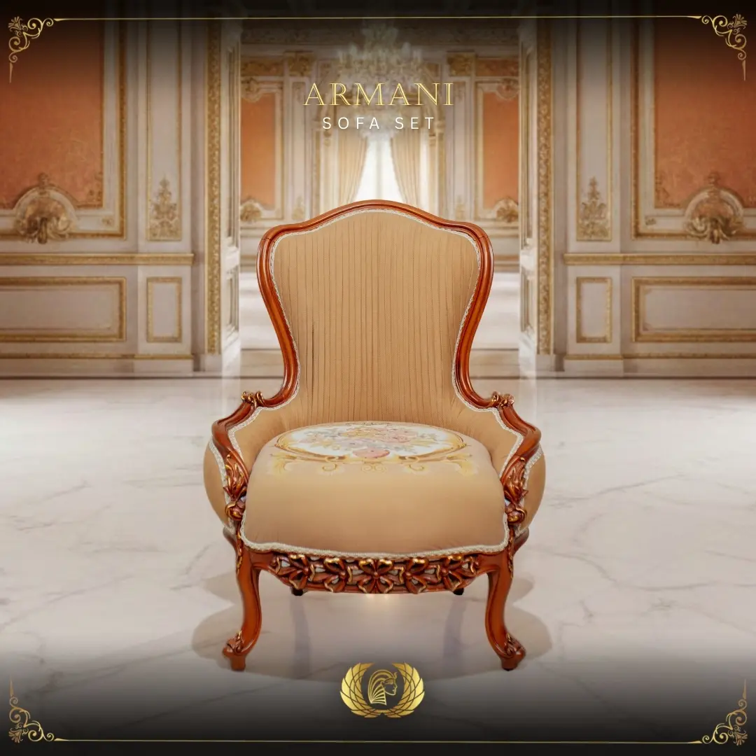 Handmade Brown Walnut Armani Chair 2 | Mobilia Cleopatra 3 Armani Sofa Set (15)
