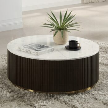 Clayten Espresso Coffee Table with White Marble Top