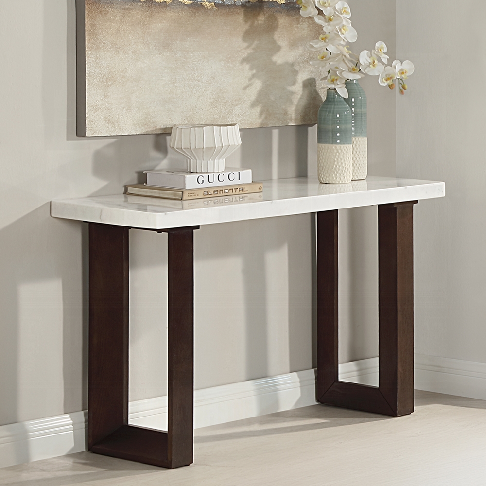 Edwyn Sofa Table With White Marble Top Lv03207 By Acme | Mobilia Cleopatra 3 Edwyn Sofa Table with White Marble Top