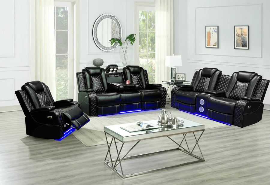 Sf2828 Black Leather 2Pc Living Set S+L By Mcferran | Mobilia Cleopatra 3 SF2828 Black Leather 2PC Living Set S+L By McFerran - Image 1