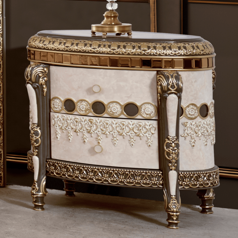 Bronze Finish Nightstand Hd-9017 By Homey Design | Mobilia Cleopatra 3 Bronze Finish Nightstand HD-9017