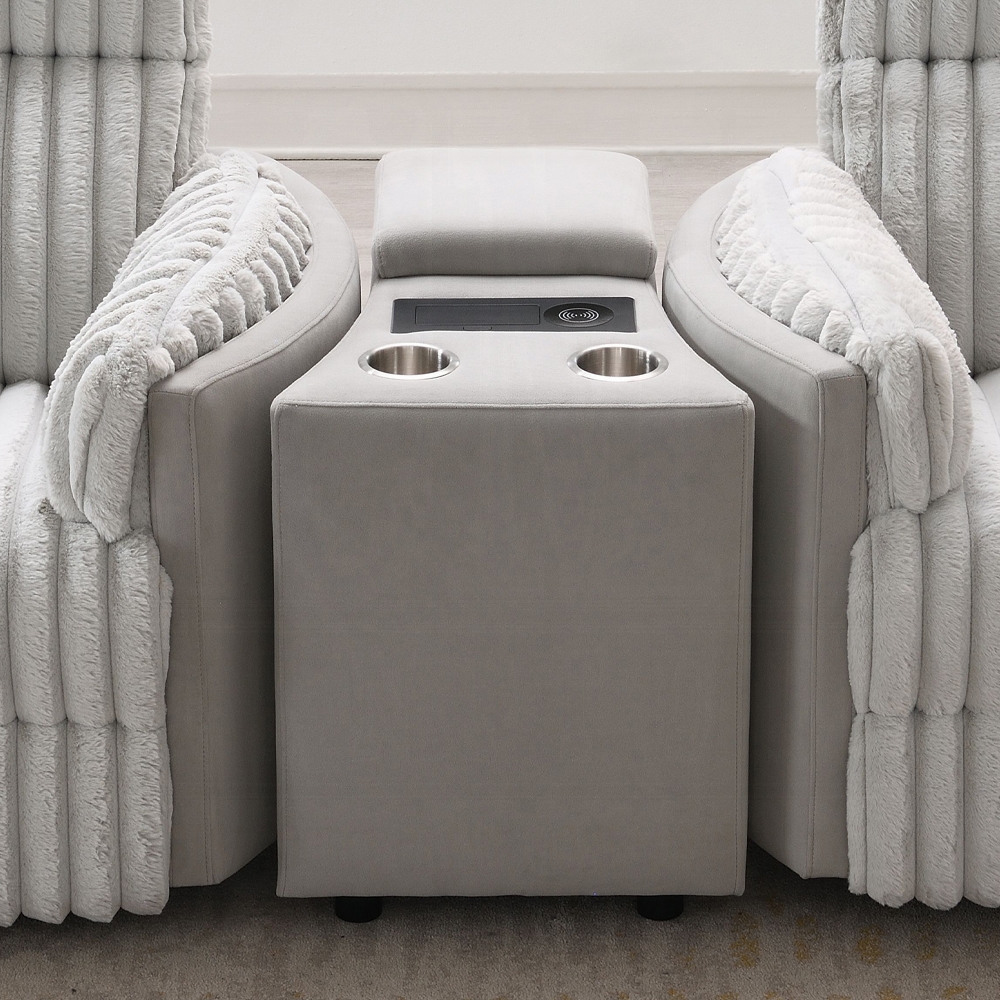 Emee Gray Corduroy Console With Usb Lv04641A By Acme | Mobilia Cleopatra 3 Emee Gray Corduroy Console with USB LV04641A By ACME - Image 1