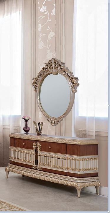 White Gold Dresser Hd-9021 By Homey Design | Mobilia Cleopatra 3 White Gold Dresser HD-9021