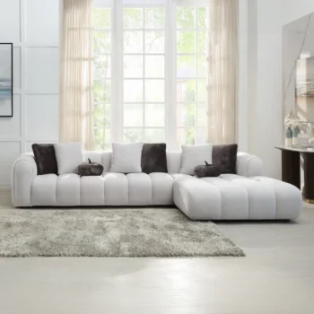Manilla Ivory White Linen Sectional Sofa with 8 Pillows By ACME