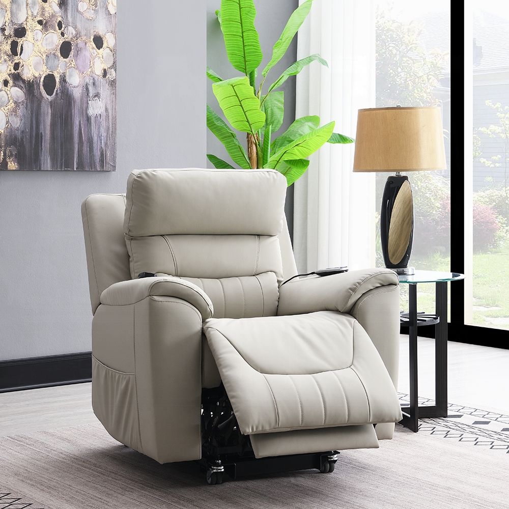 Marsha Power Recliner With Lift & Massage In Light Gray Silicone Leather Lv04273 By Acme | Mobilia Cleopatra 3 Marsha Power Recliner with Lift & Massage in Light Gray Silicone Leather LV04273 By ACME - Image 1