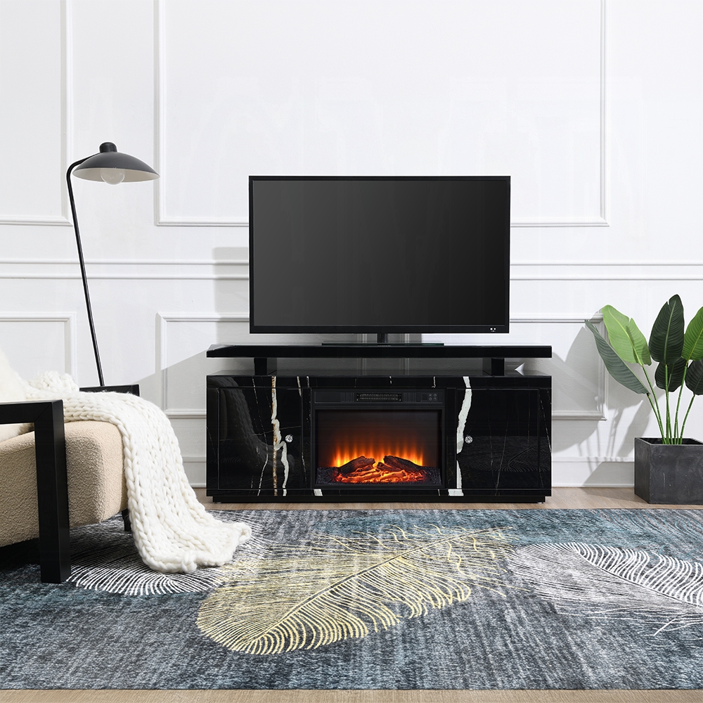Drisana Tv Stand With Fireplace In Black Mirrored Finish Lv03868 By Acme | Mobilia Cleopatra 3 Drisana TV Stand with Fireplace in Black Mirrored Finish LV03868 By ACME - Image 1