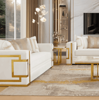 White And Gold Loveseat HD-2131
