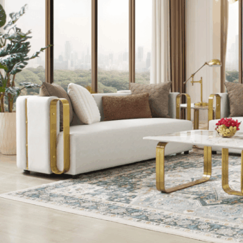 white and gold Loveseat HD-3156