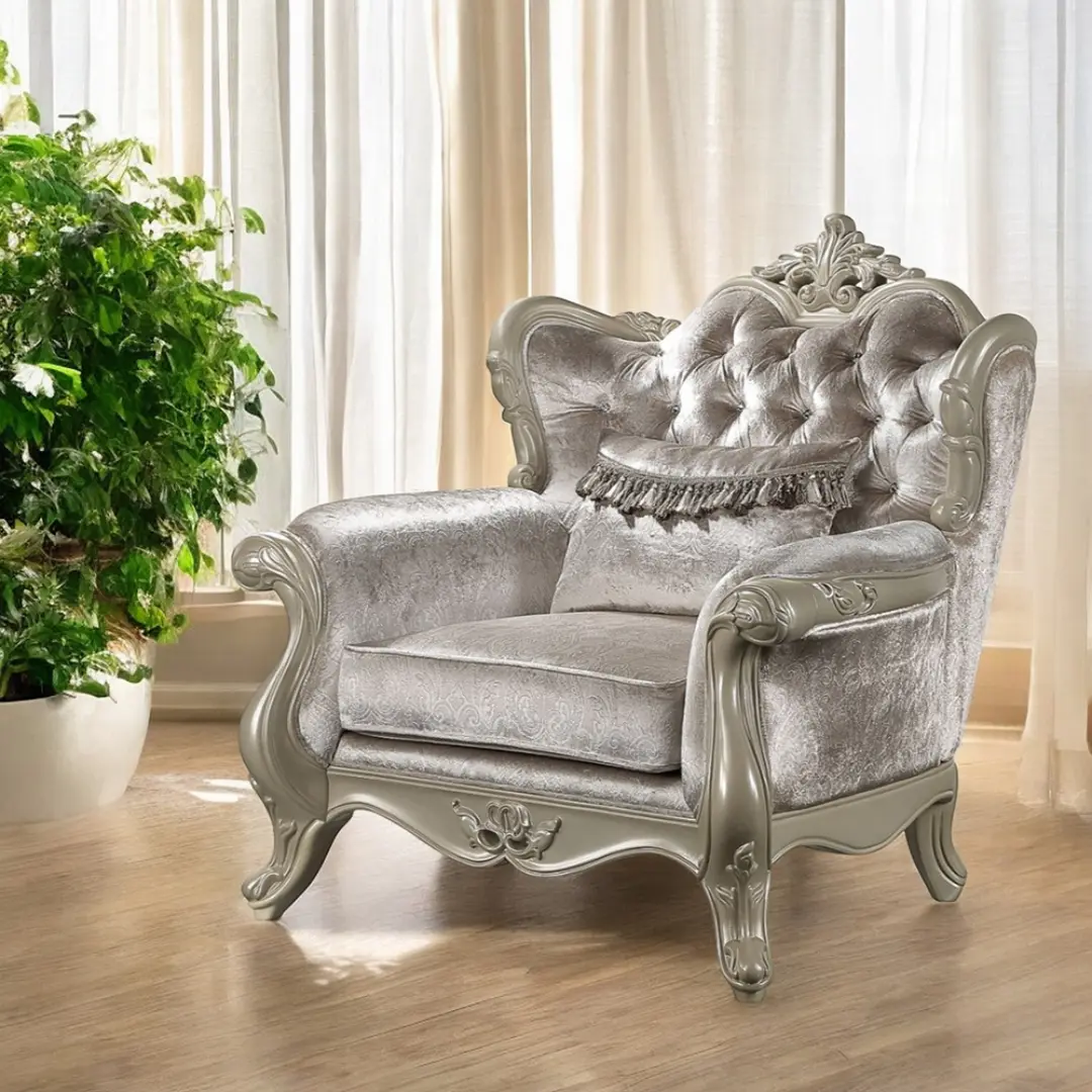 Libertee Beige Fabric Chair With Pillow By Acme | Mobilia Cleopatra 3 Libertee Beige Fabric Chair with Pillow By ACME - Image 1
