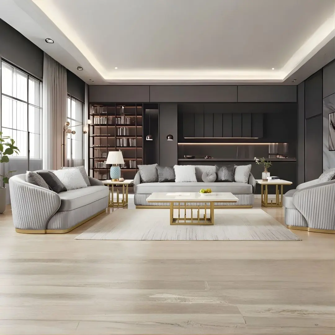Hd-7008 Velvet Grey Sofa Set 2 Pc By Homey Design | Mobilia Cleopatra 3 HD-7008 Velvet Grey Sofa Set 2 PC by Homey Design - Image 1