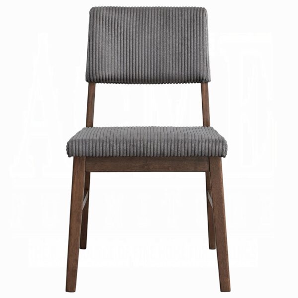 Seda Gray Corduroy Side Chair in Walnut Finish Set of 2 By ACME - Image 2