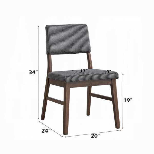 Seda Gray Corduroy Side Chair in Walnut Finish Set of 2 By ACME - Image 4