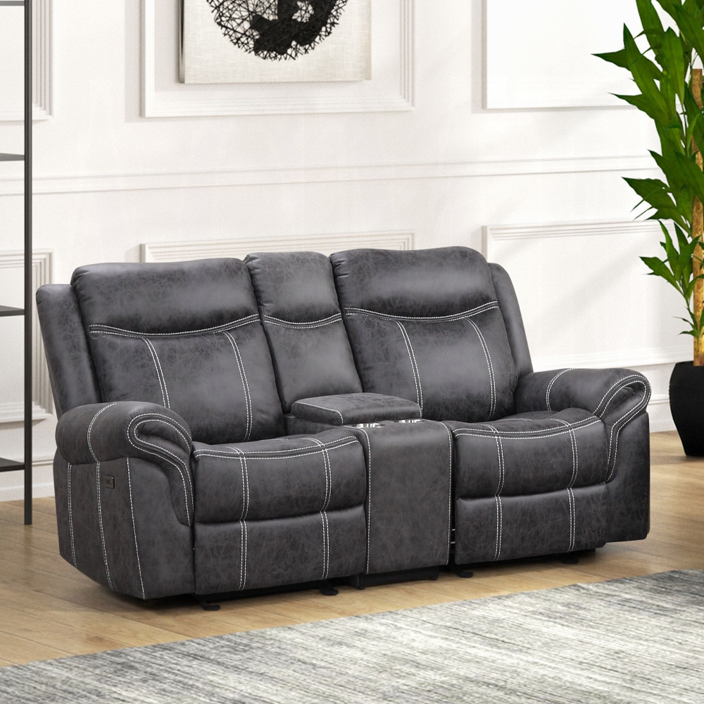 Zubaida Gray Power Motion Loveseat With Usb Lv04671 By Acme | Mobilia Cleopatra 3 Zubaida Gray Power Motion Loveseat with USB