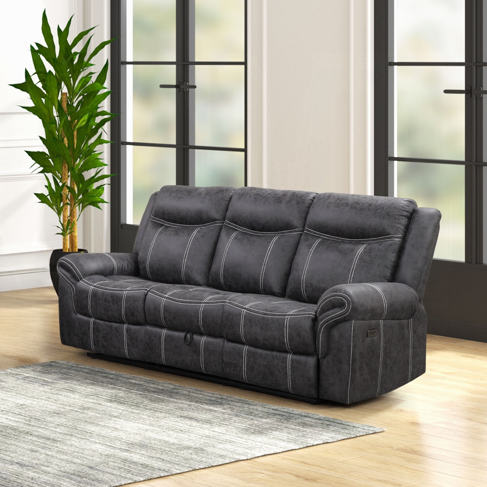 Zubaida Gray Power Motion Sofa With Drop Down Table Lv04670 By Acme | Mobilia Cleopatra 3 Zubaida Gray Power Motion Sofa with Drop-Down Table