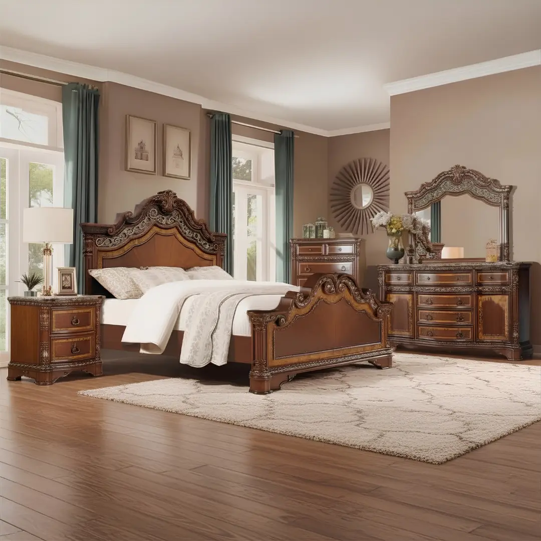 B169-Q Brown Queen Size Set 4Pc By Mcferran | Mobilia Cleopatra 3 B169-Q Brown Queen Size Set 4PC by McFerran - Image 1
