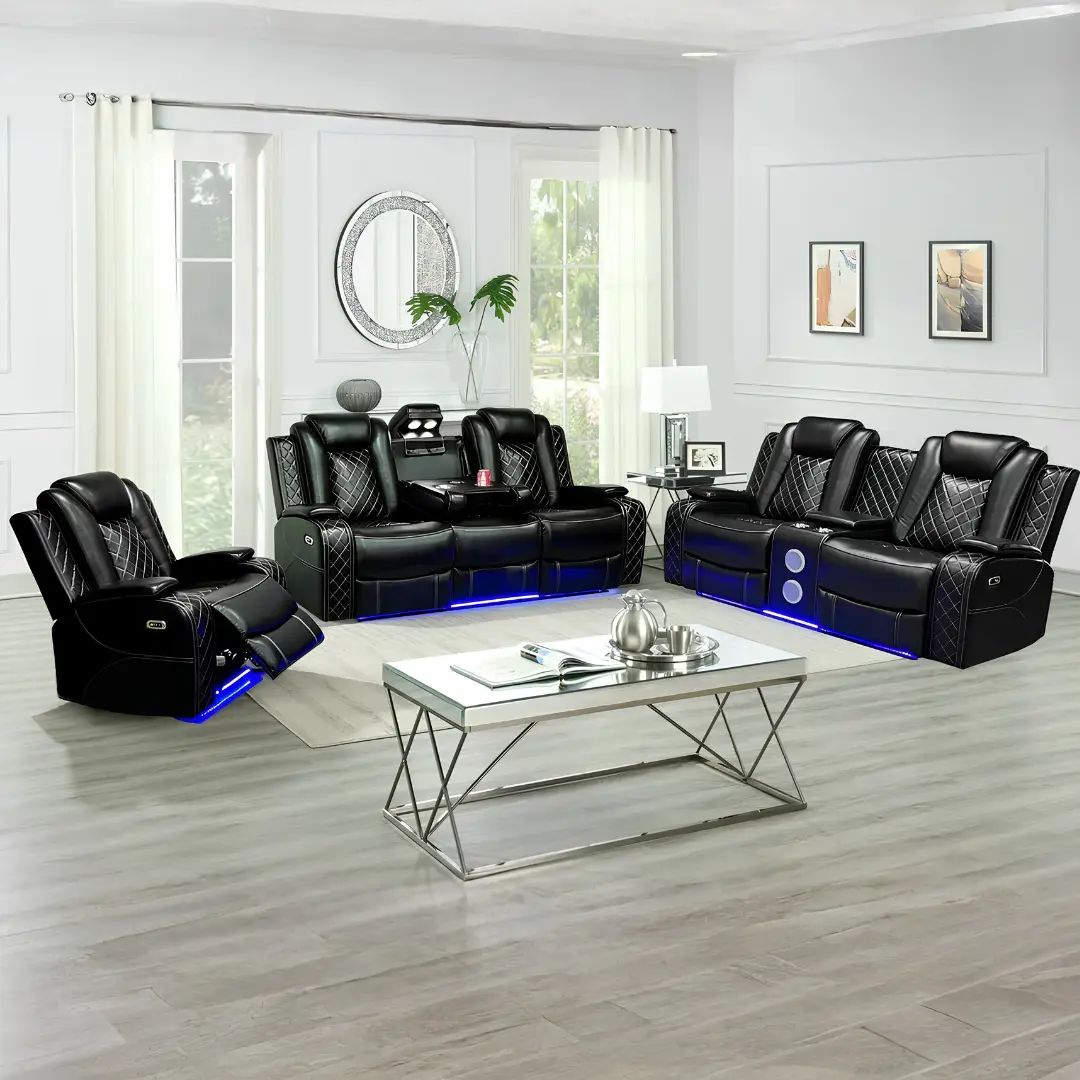 Sf2828-S Black Leather Sofa By Mcferran | Mobilia Cleopatra 3 SF2828-S Black leather Sofa by McFerran - Image 1