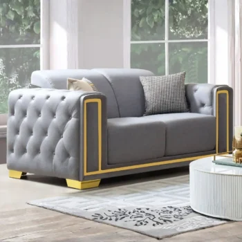 Gray Linen Fabric with Gold Trim Loveseat by McFerran |