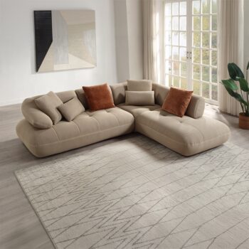 Carrick Beige Fabric Sectional Sofa with 6 Pillows