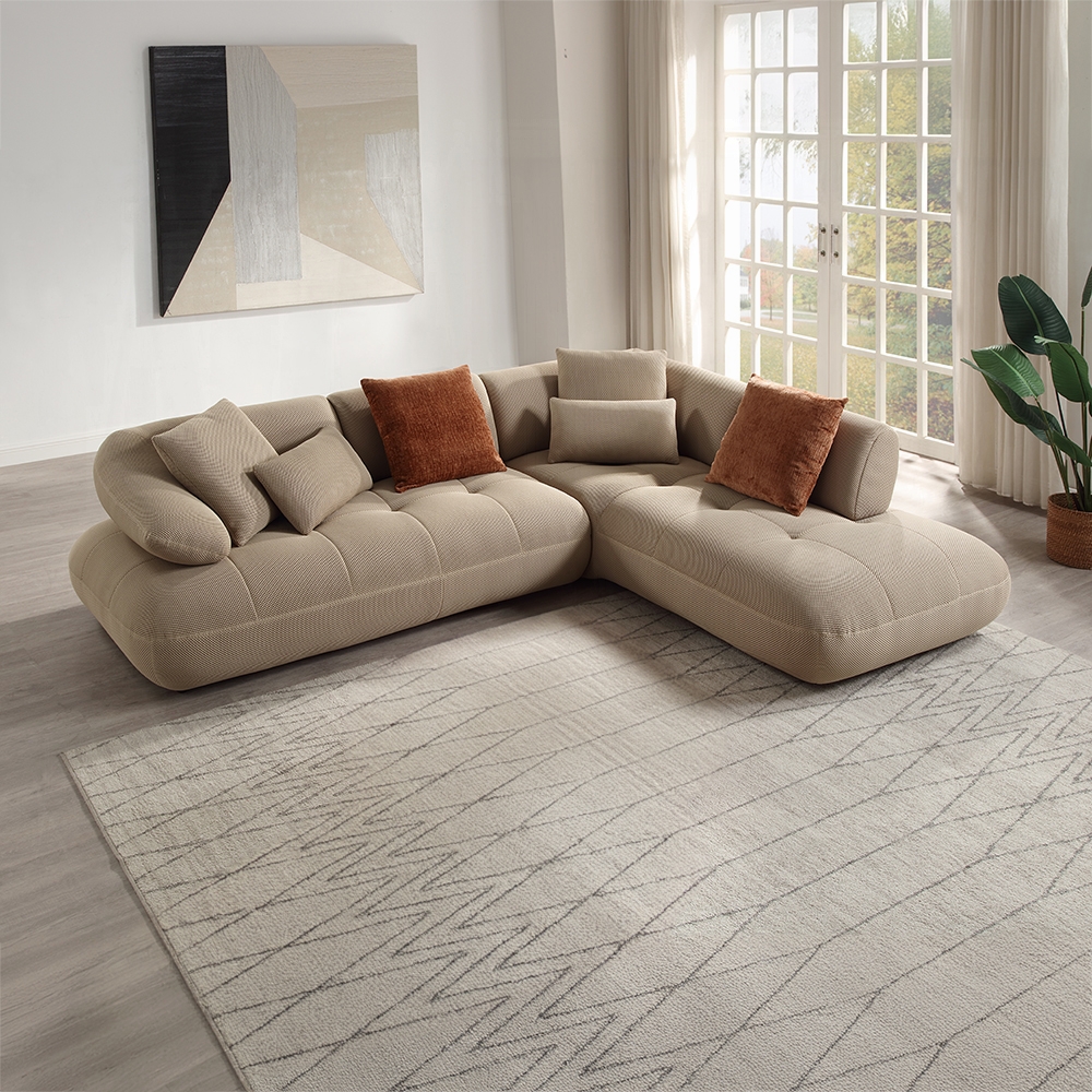 Carrick Beige Fabric Sectional Sofa With 6 Pillows Lv03920 By Acme | Mobilia Cleopatra 3 Carrick Beige Fabric Sectional Sofa with 6 Pillows