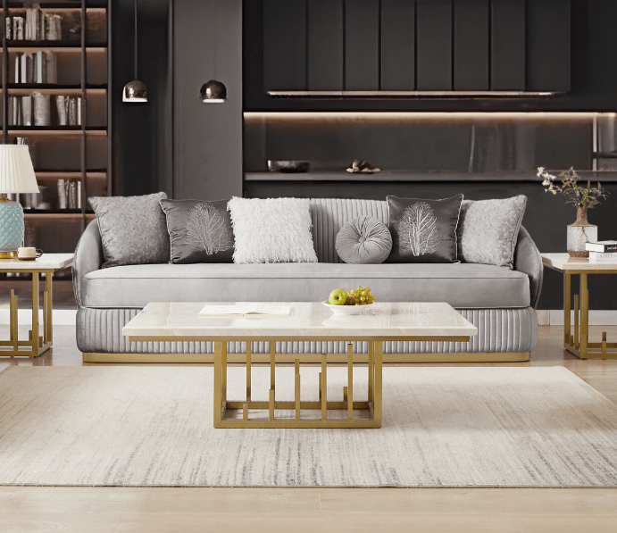 Elegant Gray Sofa Hd-7008 By Homey Design | Mobilia Cleopatra 3 Elegant Gray Sofa HD-7008