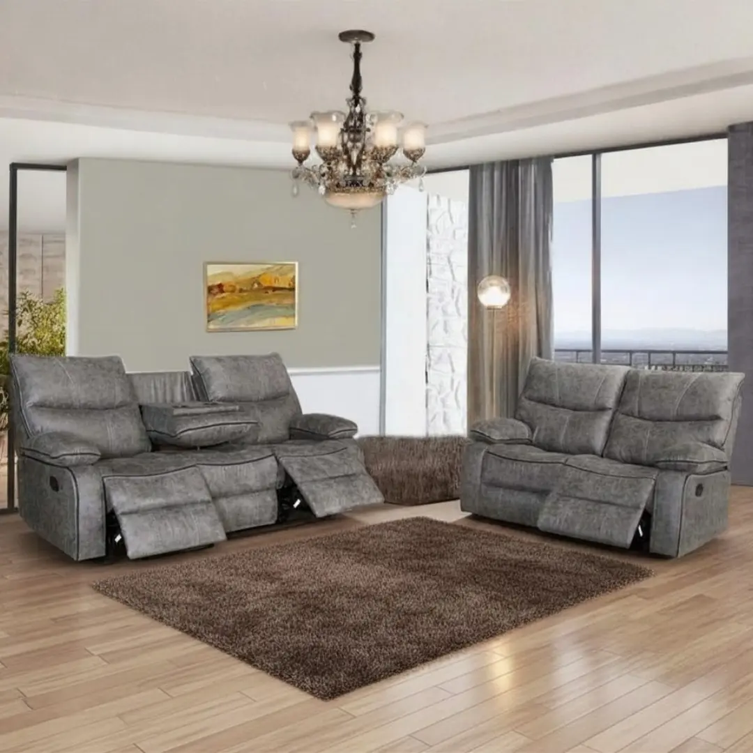 Sf-1009 2Pc Textured Gray Fabric 2Pc Set S+L By Mcferran | Mobilia Cleopatra 3 SF-1009 2PC Textured Gray Fabric 2PC Set S+L By McFerran - Image 1