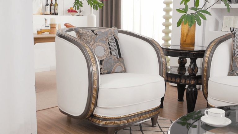 White Arm Chair Hd-9043 By Homey Design | Mobilia Cleopatra 3 White Arm Chair HD-9043