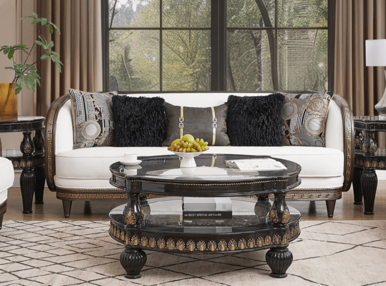 White Sofa Living Room Hd-9043 By Homey Design | Mobilia Cleopatra 3 White Sofa Living Room HD-9043