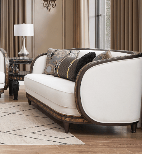 White Fabric Loveseat Hd-9043 By Homey Design | Mobilia Cleopatra 3 White Fabric Loveseat HD-9049