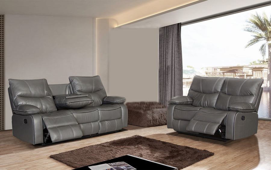 Sf-1012 2Pc Modern Grey Leather 2Pc Set S+L By Mcferran | Mobilia Cleopatra 3 SF-1012 2PC Modern Grey Leather 2PC Set S+L By McFerran - Image 1