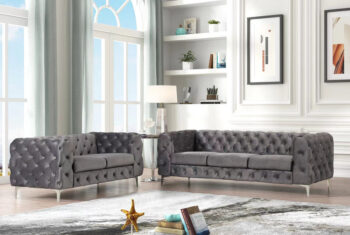 SF1817 Modern Grey Tufted Velvet Love Seat By McFerran