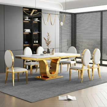 DT053GMW White Marble Table Top Dining Table By Artisan Furniture