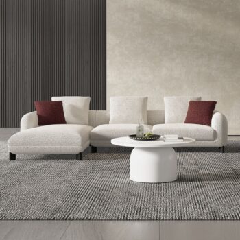 Mardi Sectional Sofa with 3 Pillows in Beige Tweed