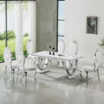 DT317 White Marble Top Dining Room Table by Artisan Furniture