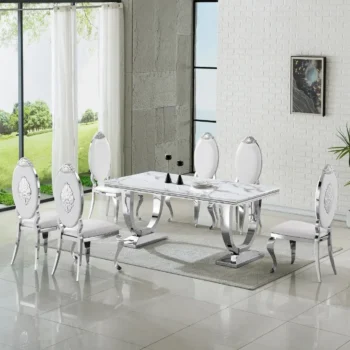 DT317 White Marble Top Dining Room Table by Artisan Furniture