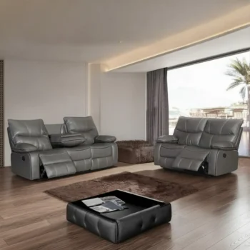 SF-1012 2PC Modern Grey Leather 2PC Set S+L By McFerran |