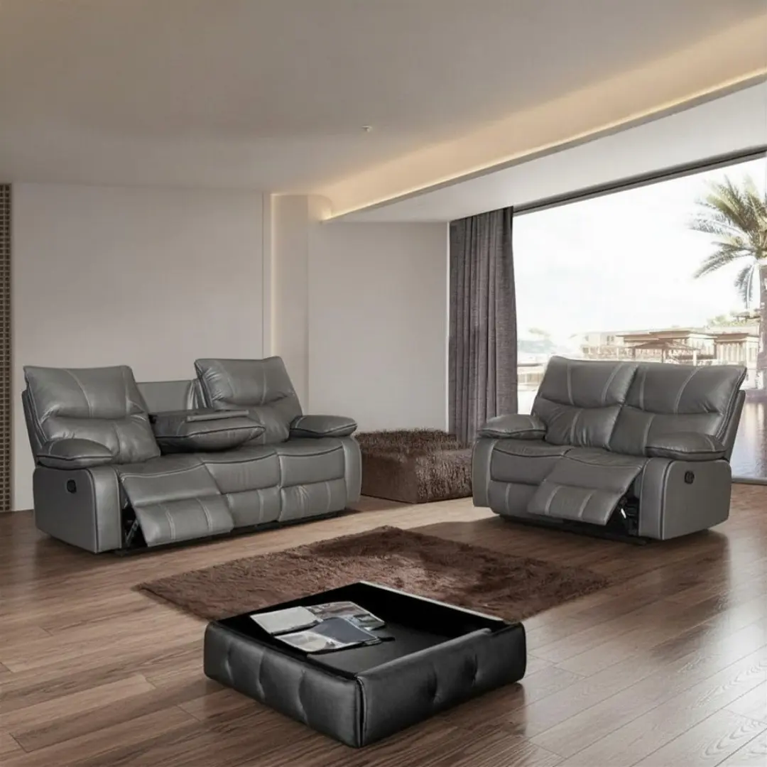 Sf-1012 2Pc Modern Grey Leather 2Pc Set S+L By Mcferran | Mobilia Cleopatra 3 SF-1012 2PC Modern Grey Leather 2PC Set S+L By McFerran - Image 1