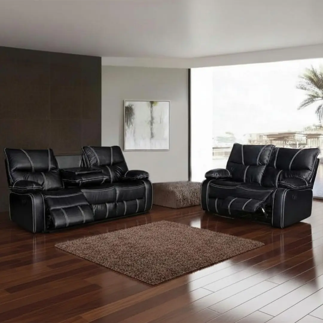Sf-1010 2Pc Modern Black Leather 2Pc Set S+L By Mcferran | Mobilia Cleopatra 3 SF-1010 2PC Modern Black Leather 2PC Set S+L By McFerran - Image 1