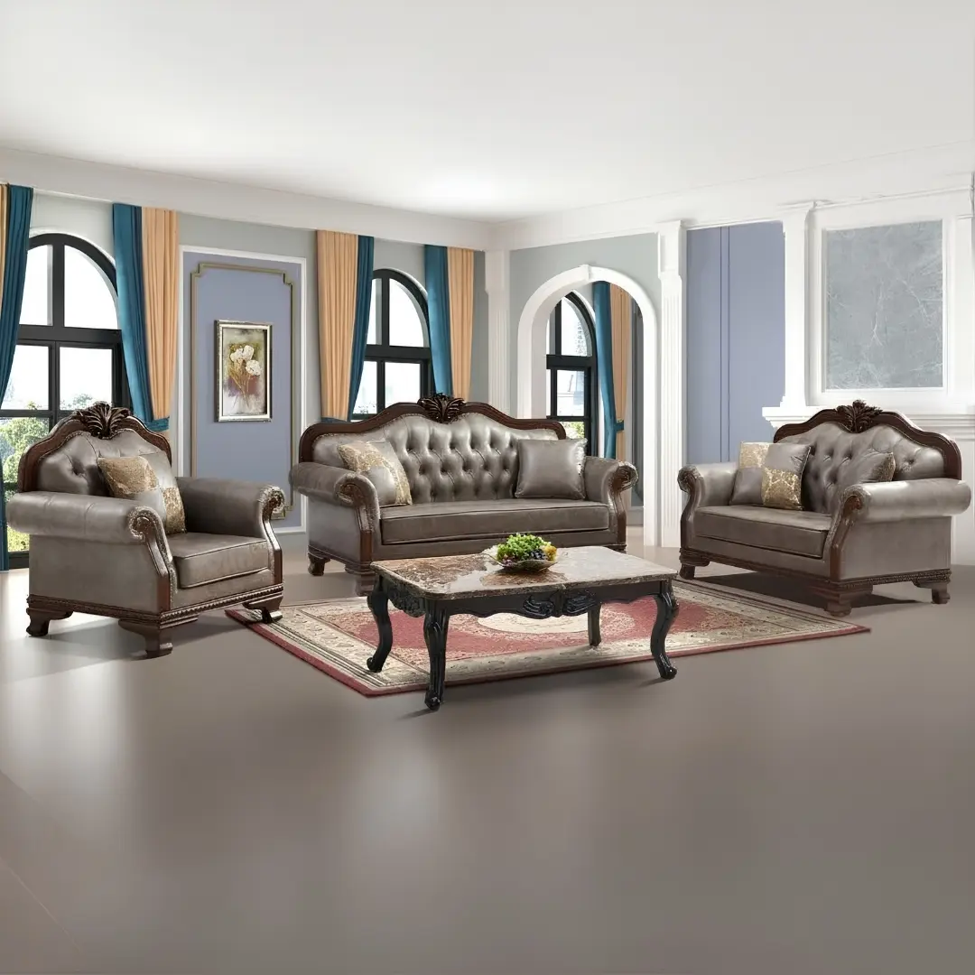 Sf2263 Brown Tufted Traditional 2Pc Living Set By Mcferran | Mobilia Cleopatra 3 SF2263 Brown Tufted Traditional 2PC Living Set by McFerran - Image 1