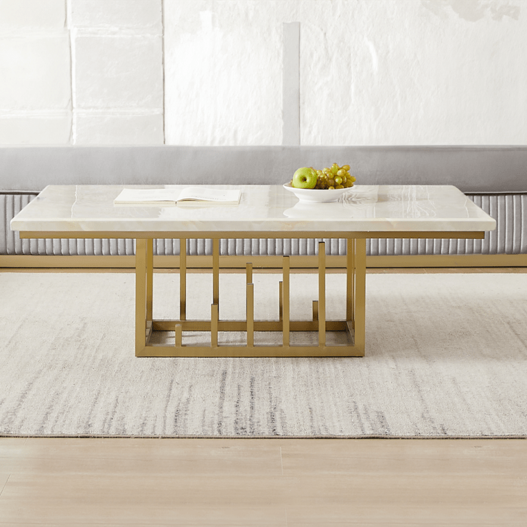 Homey Design Hd-06 Coffee Table In White Gold | Mobilia Cleopatra 3 White Gold Coffee Table