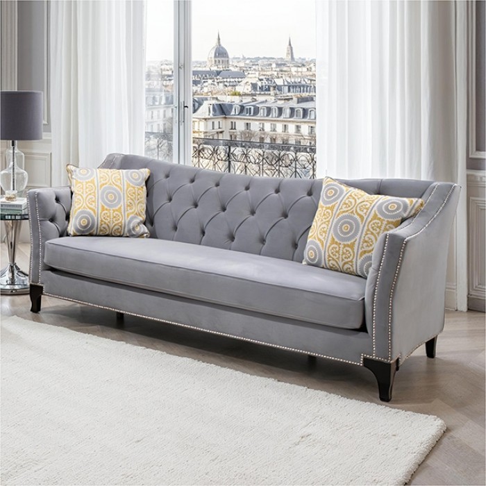 Wilmette Gray Sofa Sm2296Gy-Sf By Furniture Of America | Mobilia Cleopatra 3 Wilmette Gray Sofa SM2296GY-SF By Furniture Of America - Image 1