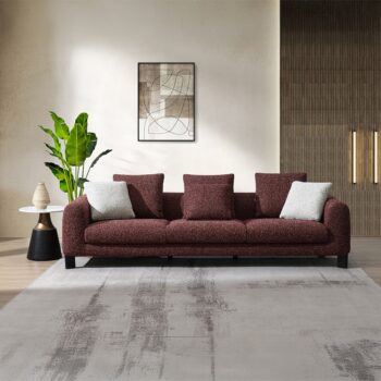 Mardi Maroon Sofa with 3 Pillows in Tweed
