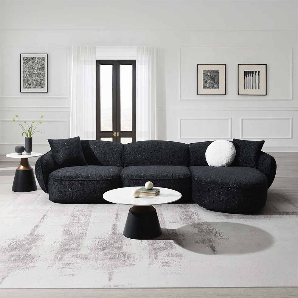 Lucifer Sectional Sofa With 3 Pillows In Black Shimmer Chenille Lv03525 By Acme | Mobilia Cleopatra 3 Lucifer Sectional Sofa with 3 Pillows in Black Shimmer Chenille